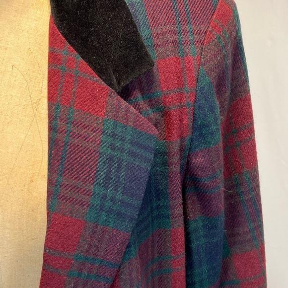 VINTAGE 80s tartan plaid wool blazer suit jacket women’s velvet collar lapel - Picture 5 of 11